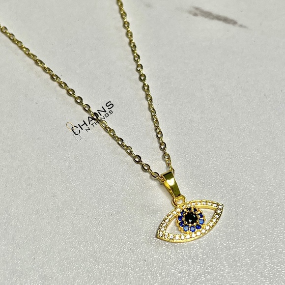Necklace, Earrings, & Bracelet SET, Turkish Evil Eye Gold zircon blue eyes gift - Picture 3 of 6